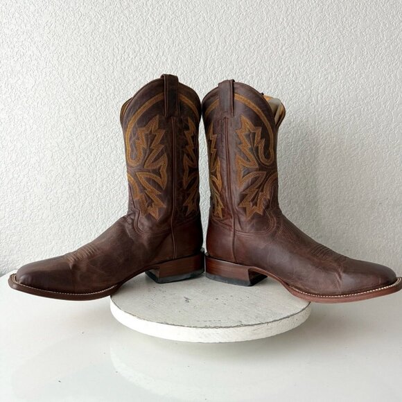 Rod Patrick Mens Cowboy Boots Cognac Brown Leather Western Square Toe Size 13A - Picture 8 of 12